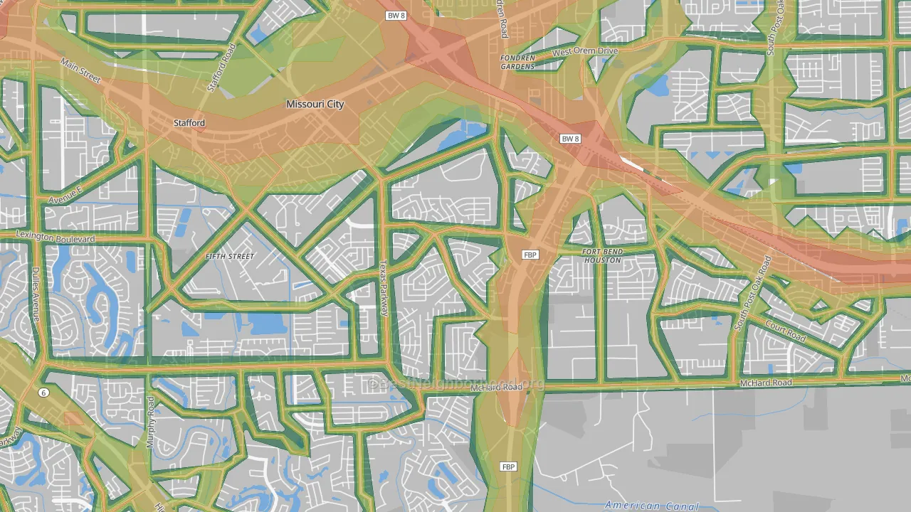 77489, TX Map of Noise Levels in 77489