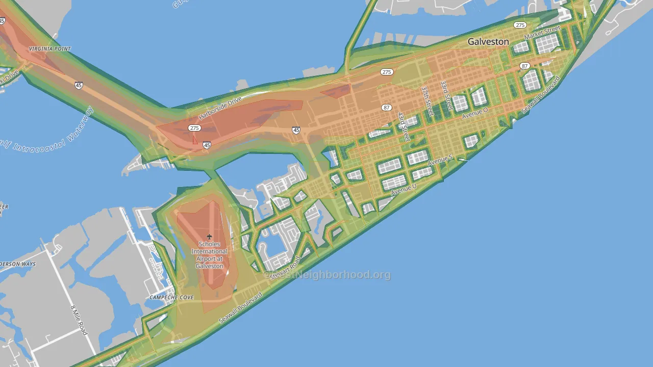 77551, TX Map of Noise Levels in 77551