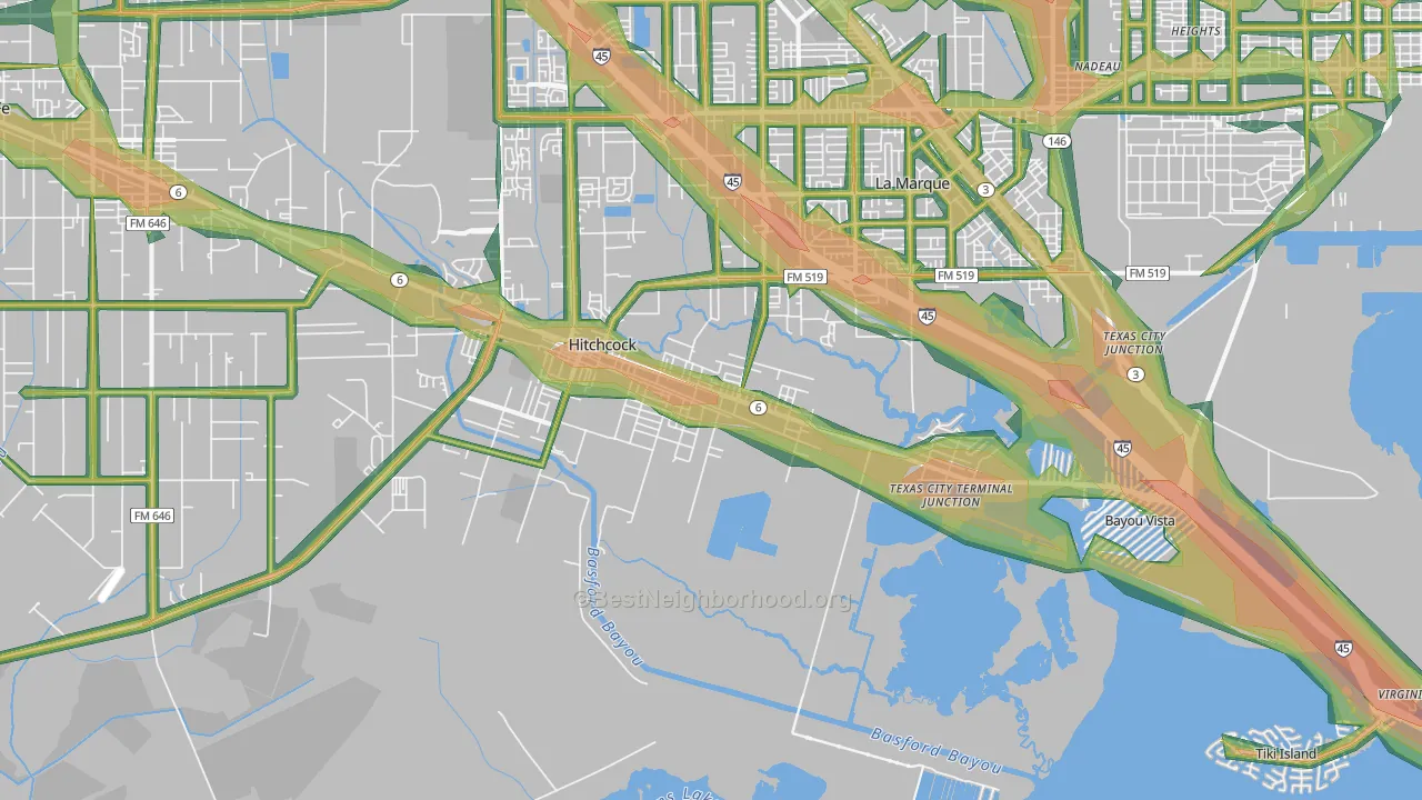77563, TX Map of Noise Levels in 77563