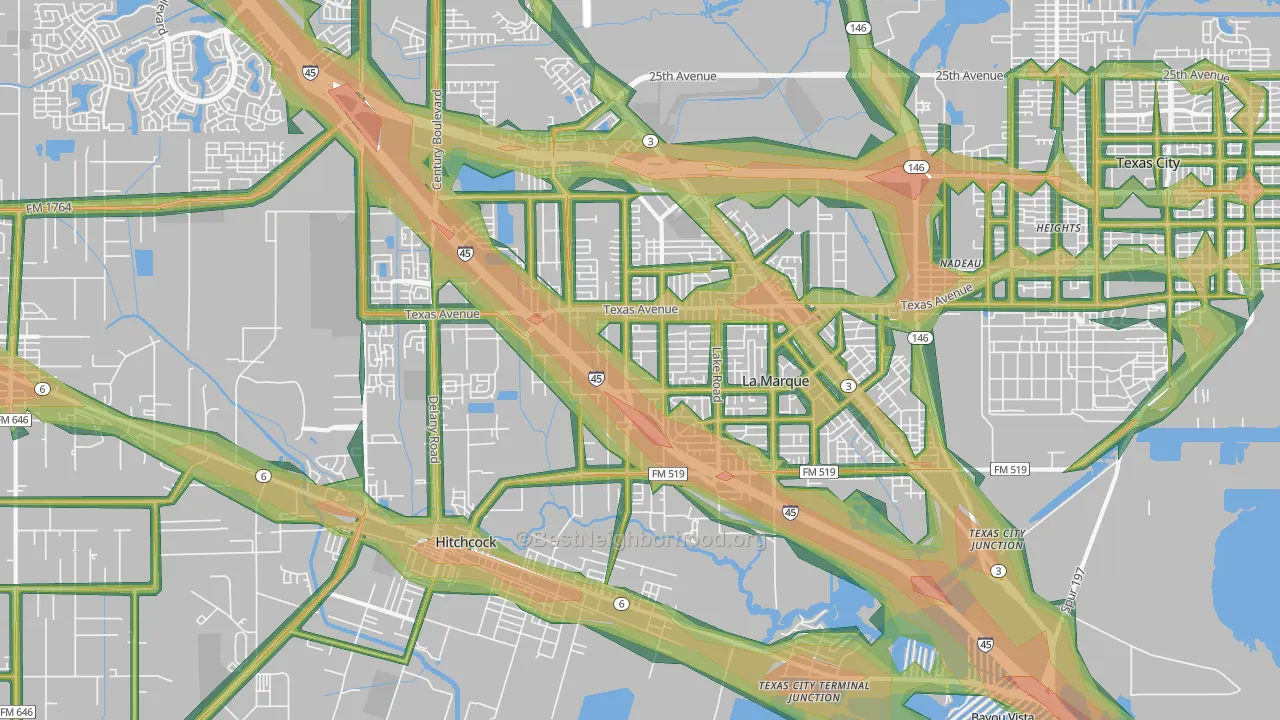 77568, TX Map of Noise Levels in 77568