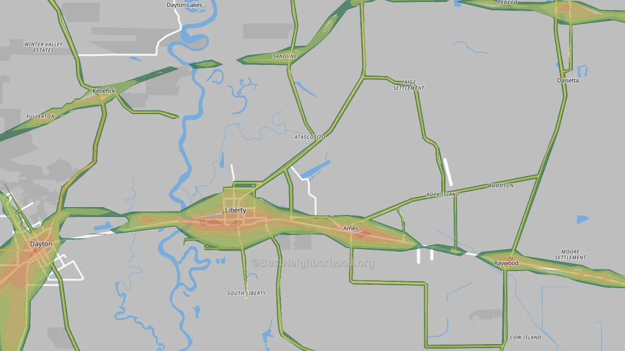 77575, TX Map of Noise Levels in 77575
