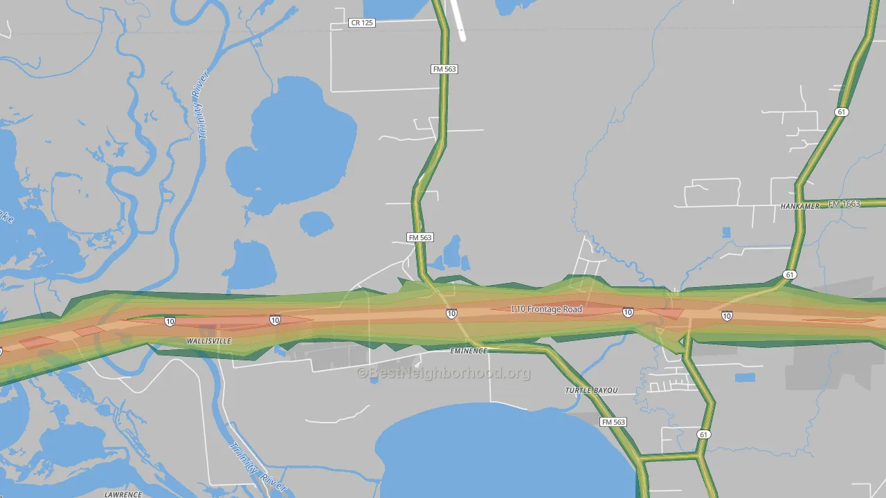 77597, TX Map of Noise Levels in 77597
