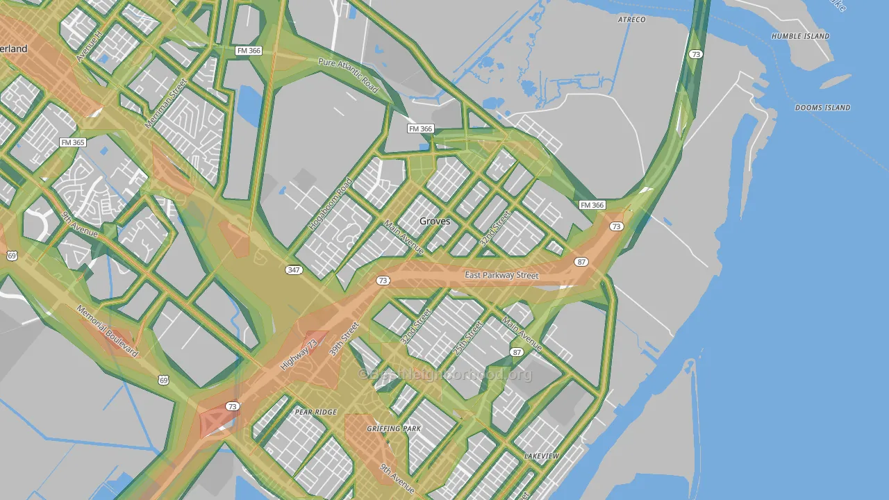 77619, TX Map of Noise Levels in 77619