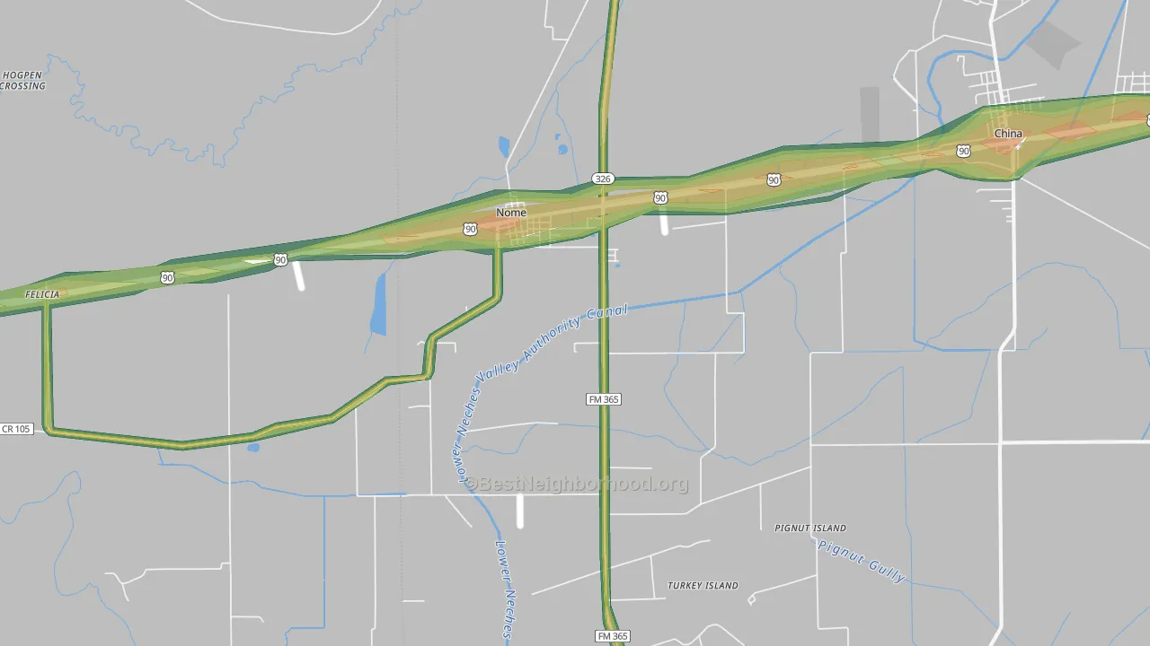 77629, TX Map of Noise Levels in 77629