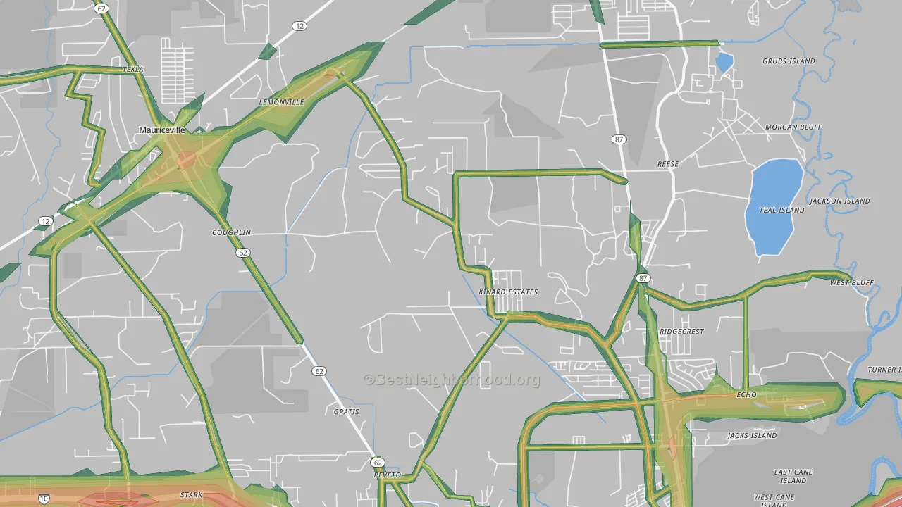 77632, TX Map of Noise Levels in 77632