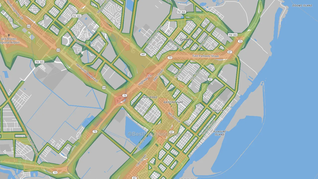 77642, TX Map of Noise Levels in 77642