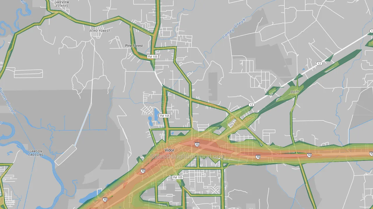 77662, TX Map of Noise Levels in 77662