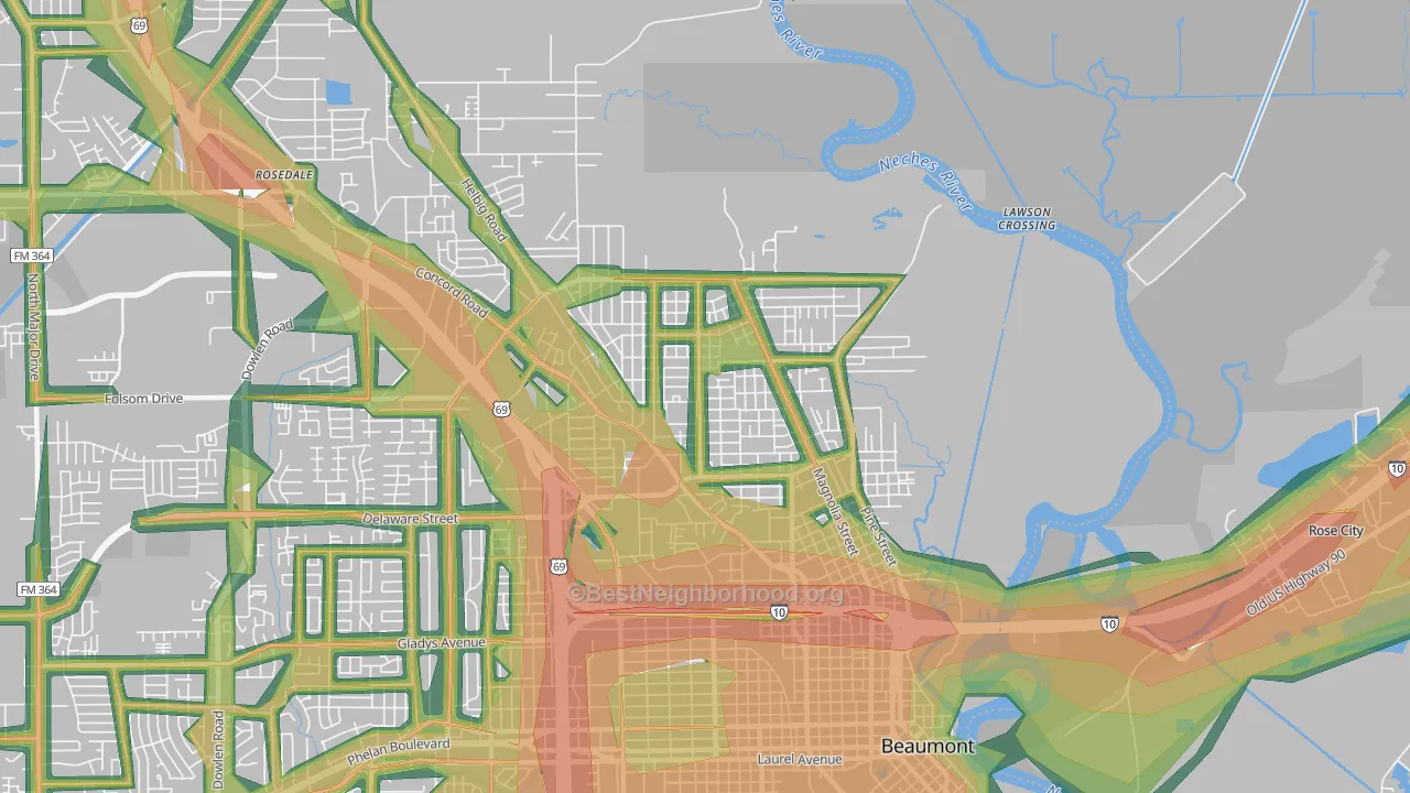 77703, TX Map of Noise Levels in 77703