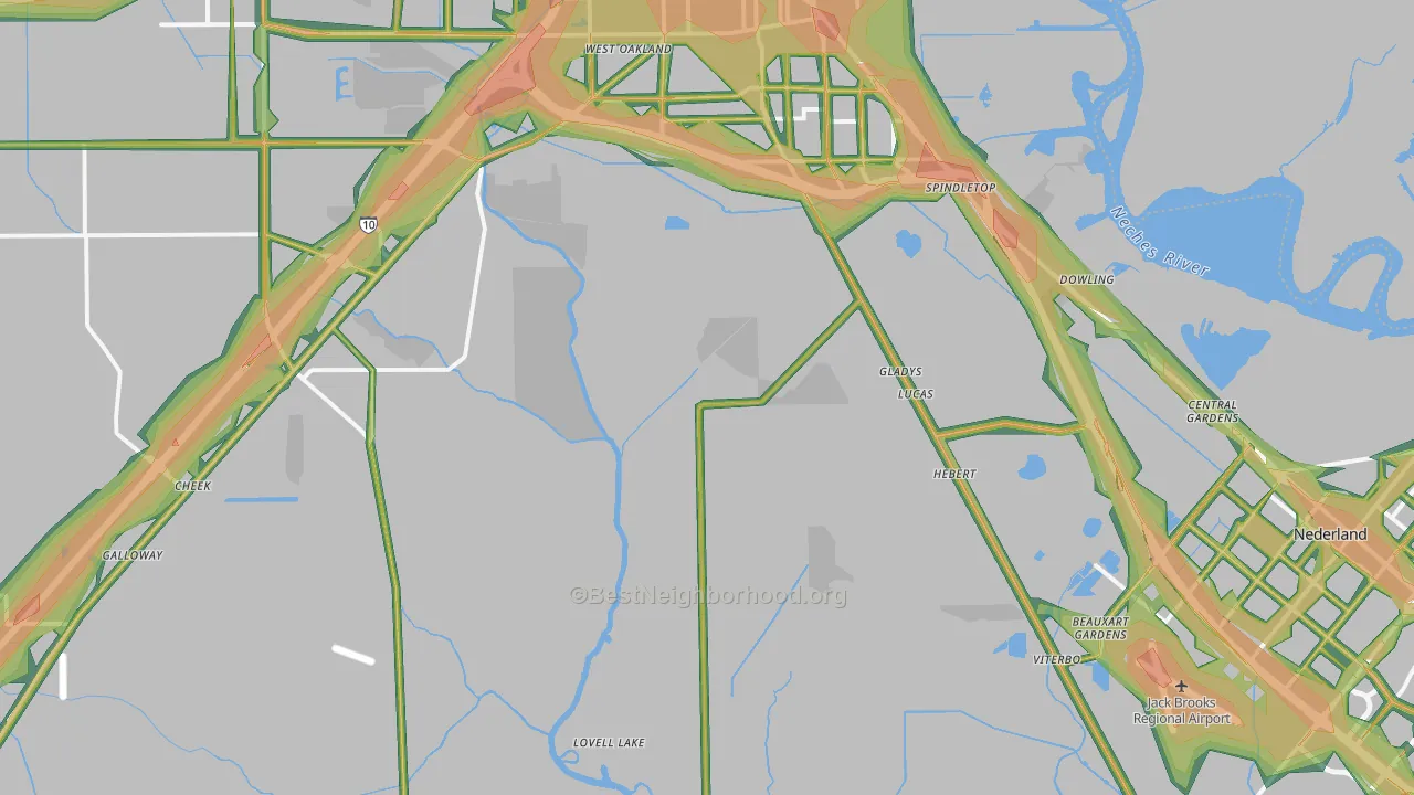 77705, TX Map of Noise Levels in 77705