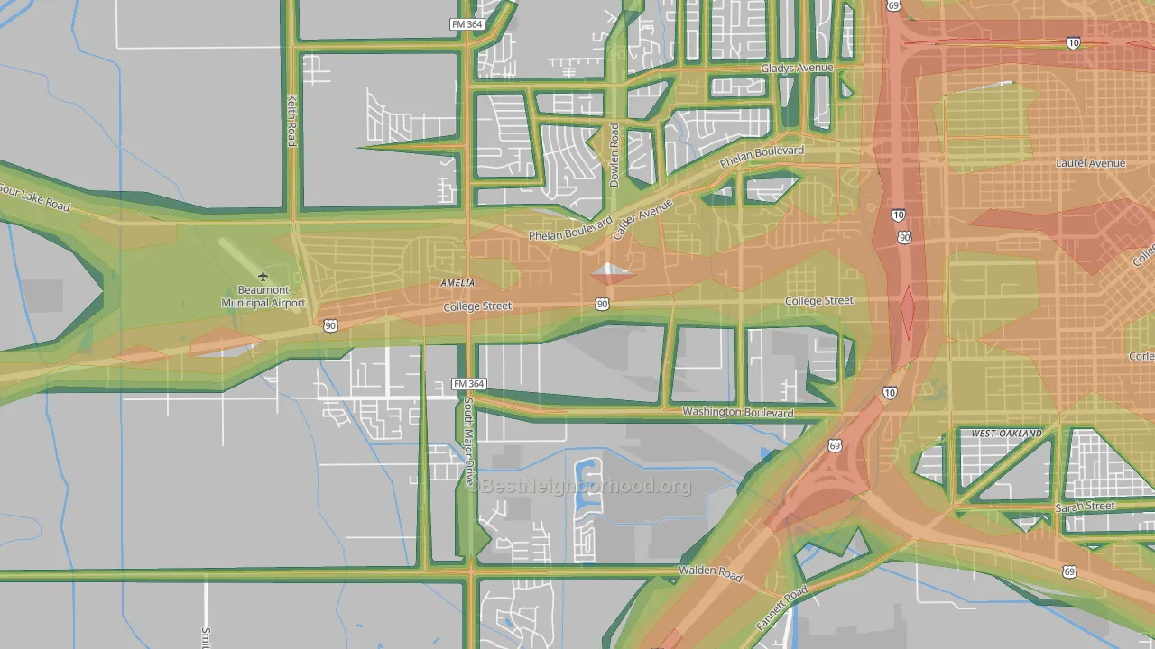 77707, TX Map of Noise Levels in 77707