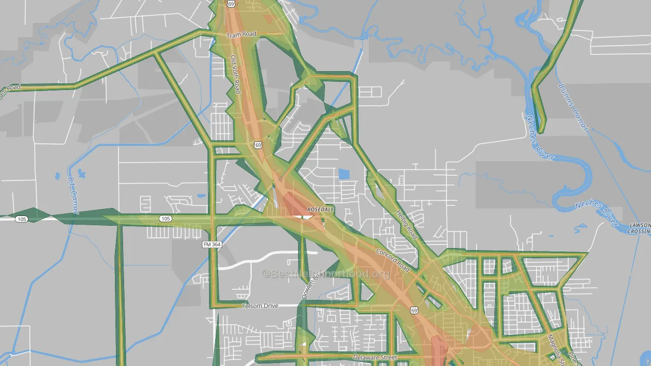 77708, TX Map of Noise Levels in 77708