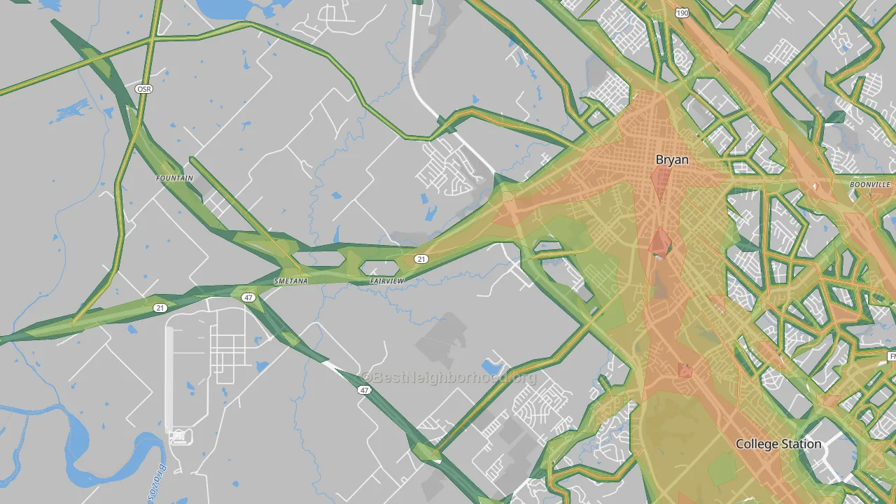 77807, TX Map of Noise Levels in 77807