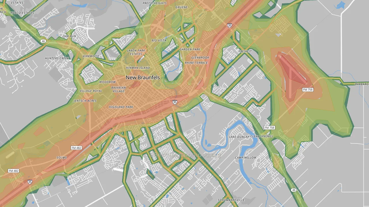 78130, TX Map of Noise Levels in 78130
