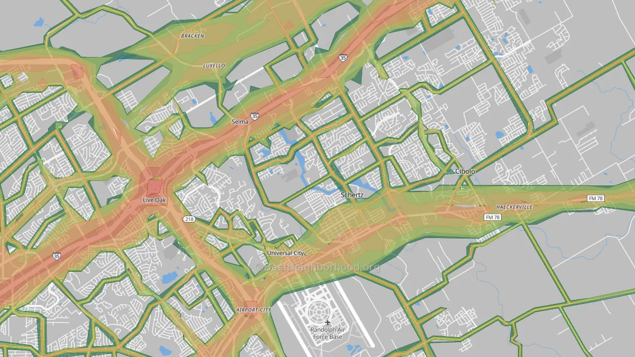 78154, TX Map of Noise Levels in 78154