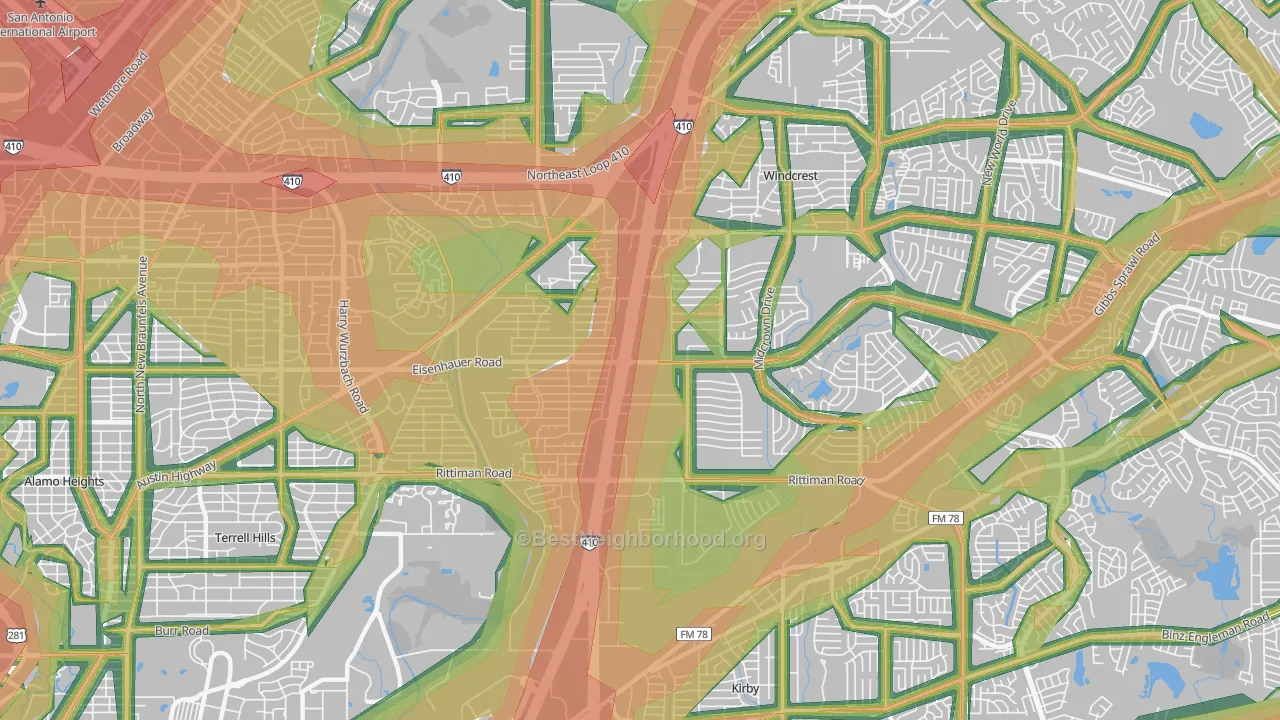 78218, TX Map of Noise Levels in 78218