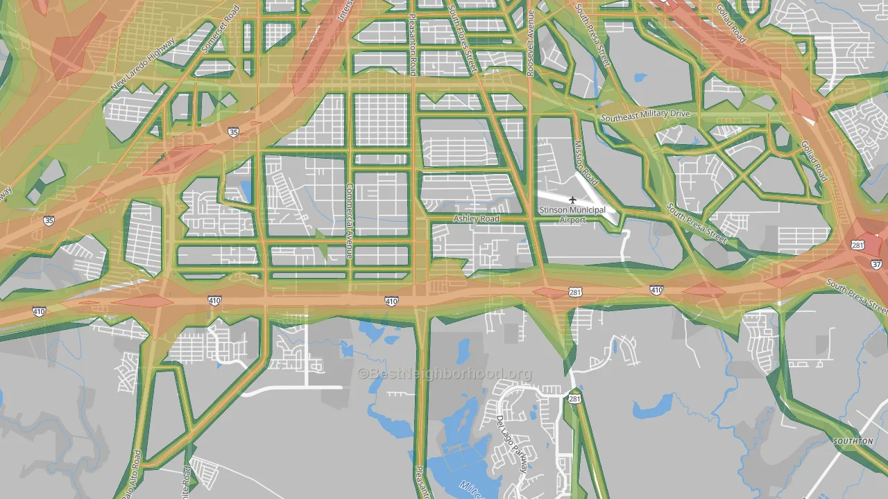 78221, TX Map of Noise Levels in 78221