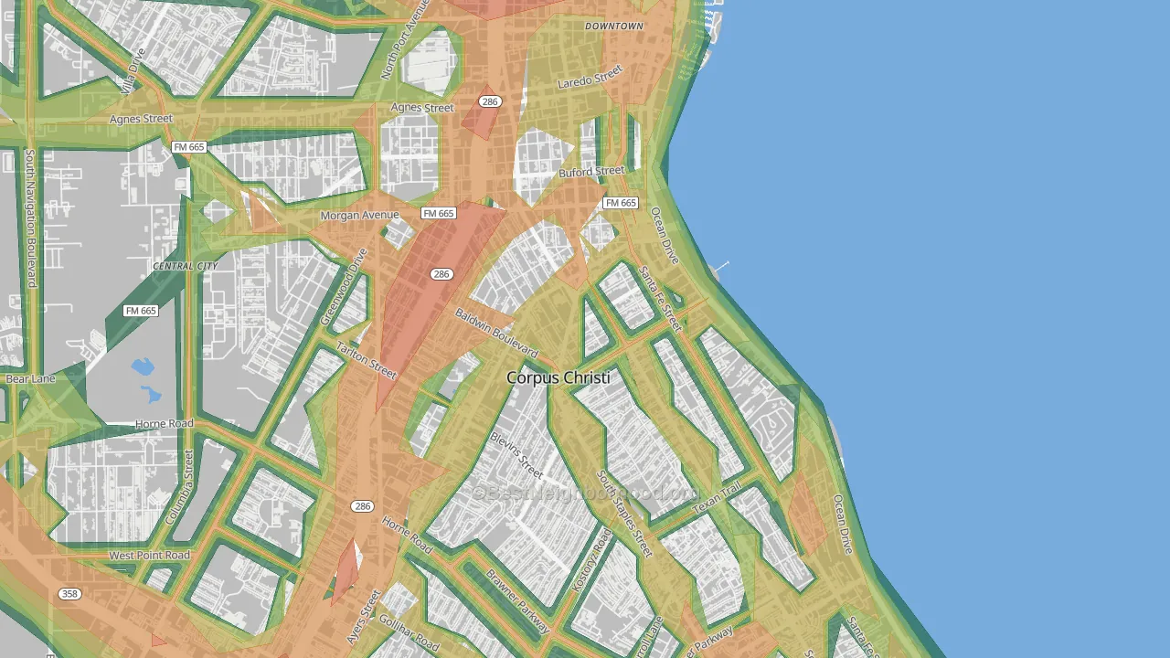 78404, TX Map of Noise Levels in 78404