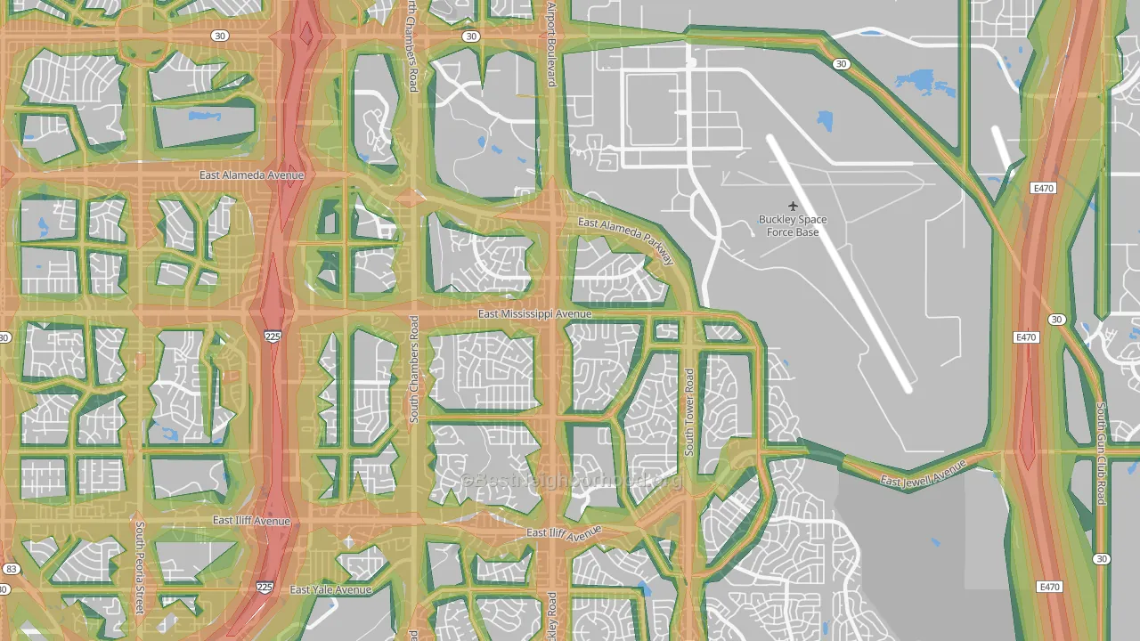 80017, CO Map of Noise Levels in 80017