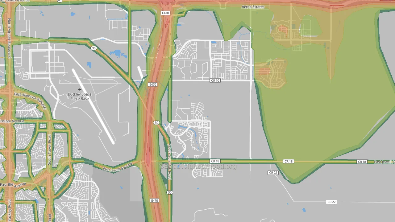 80018, CO Map of Noise Levels in 80018