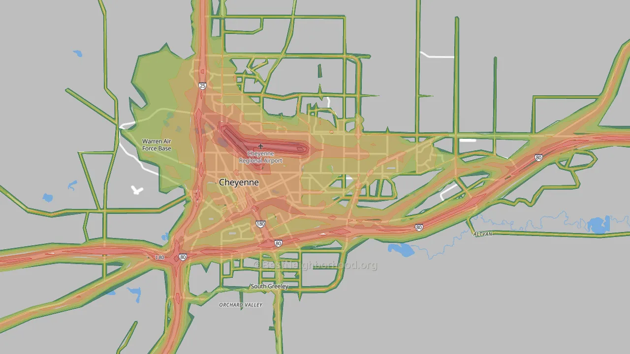 82001, WY Map of Noise Levels in 82001