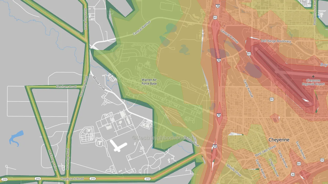 82005, WY Map of Noise Levels in 82005