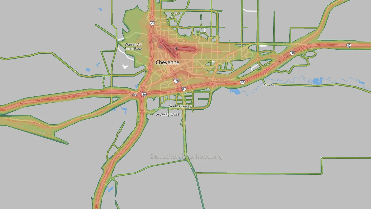 82007, WY Map of Noise Levels in 82007