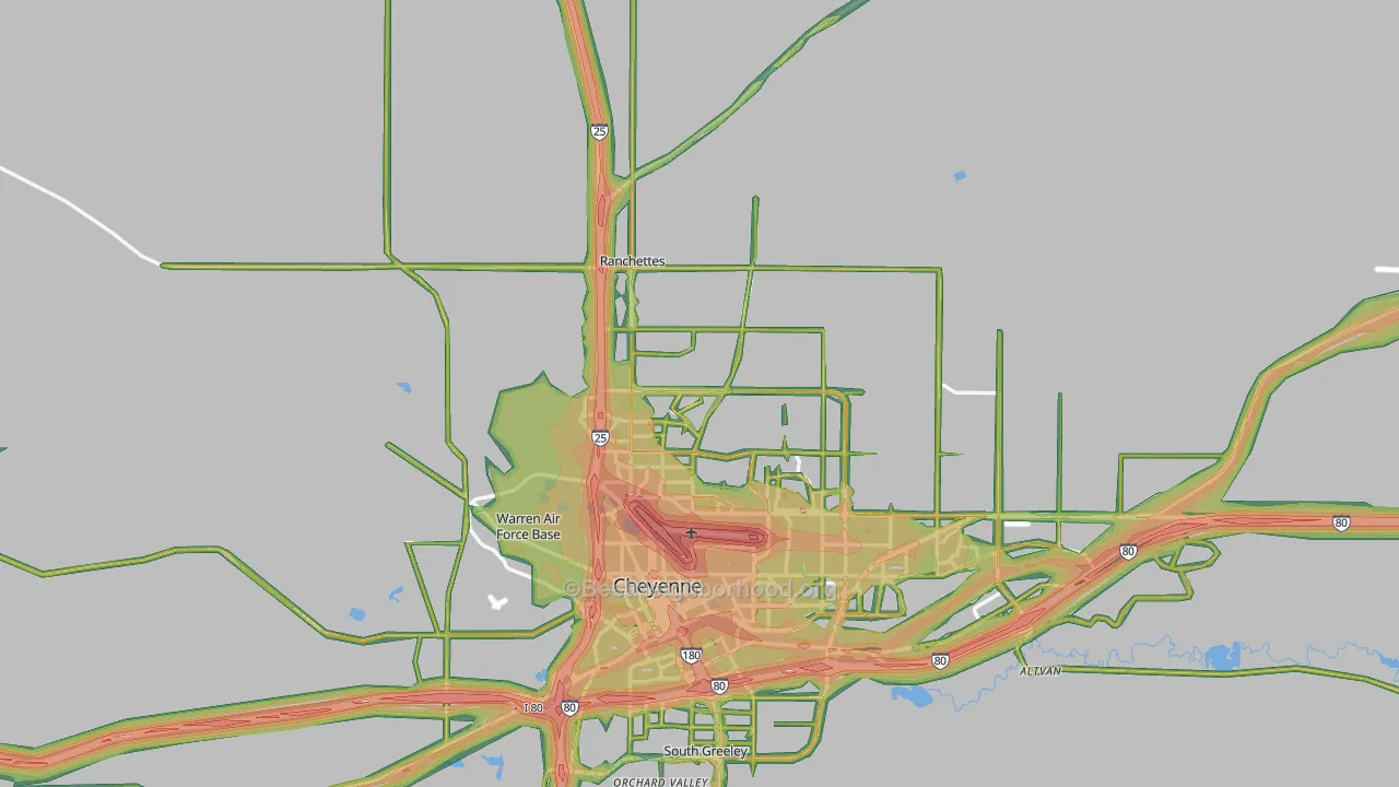 82009, WY Map of Noise Levels in 82009