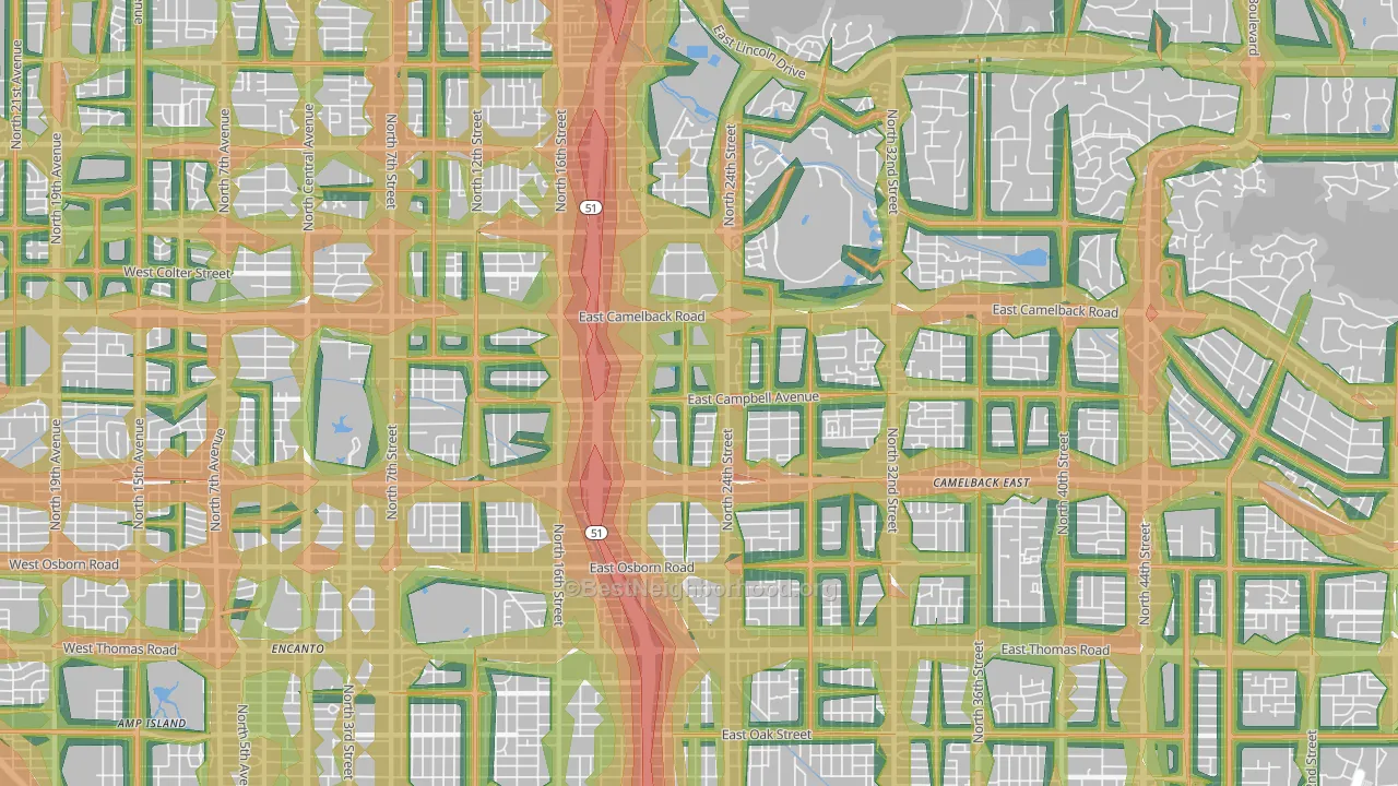 85016, AZ Map of Noise Levels in 85016