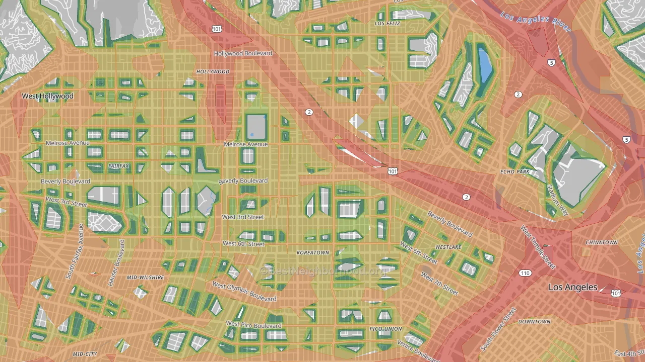 90004, CA Map of Noise Levels in 90004