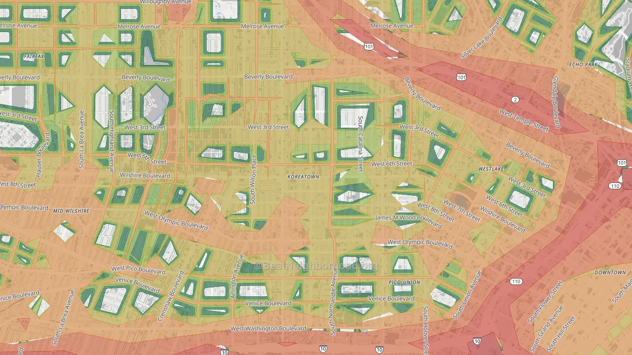 90010, CA Map of Noise Levels in 90010