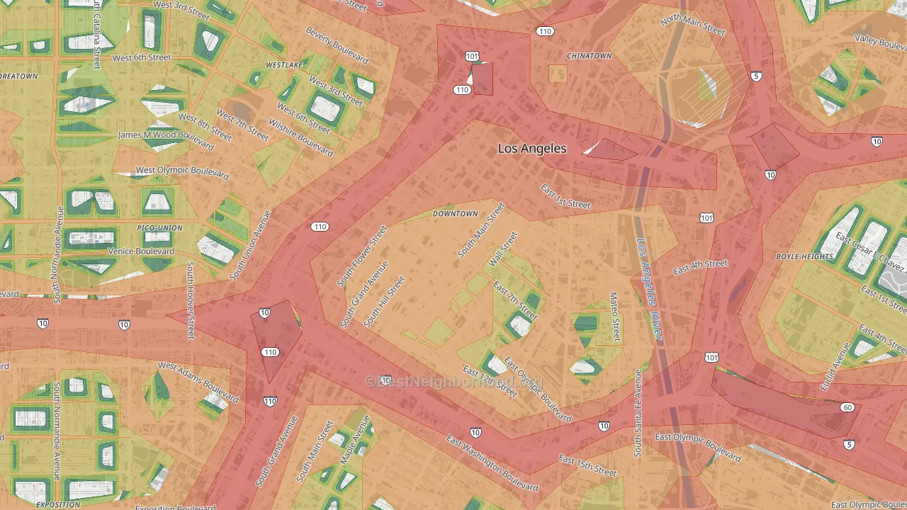 90014, CA Map of Noise Levels in 90014