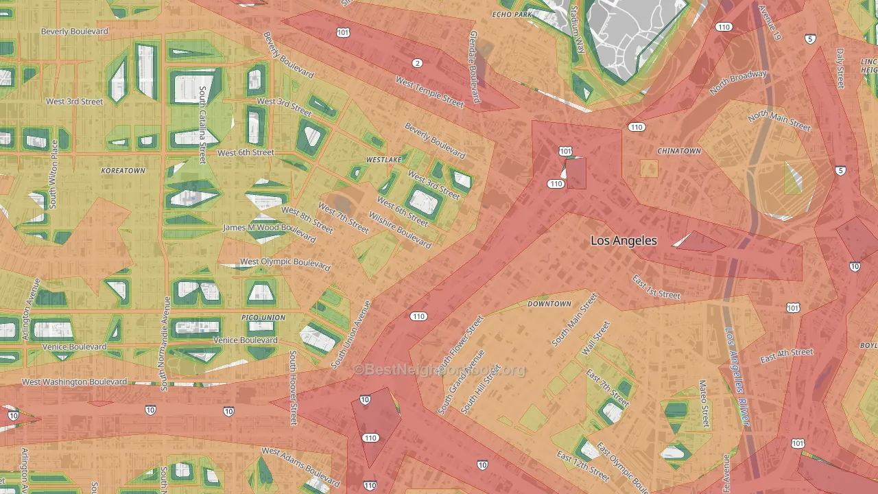 90017, CA Map of Noise Levels in 90017