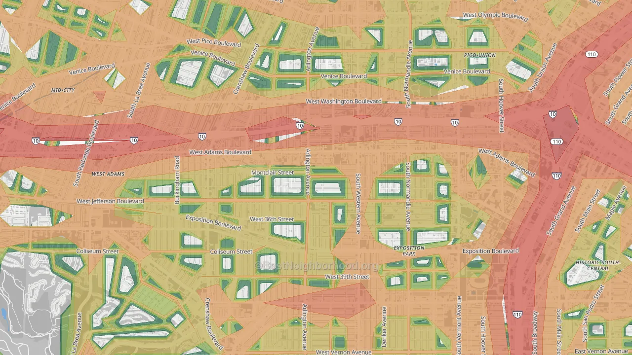 90018, CA Map of Noise Levels in 90018