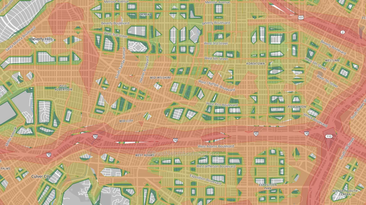 90019, CA Map of Noise Levels in 90019