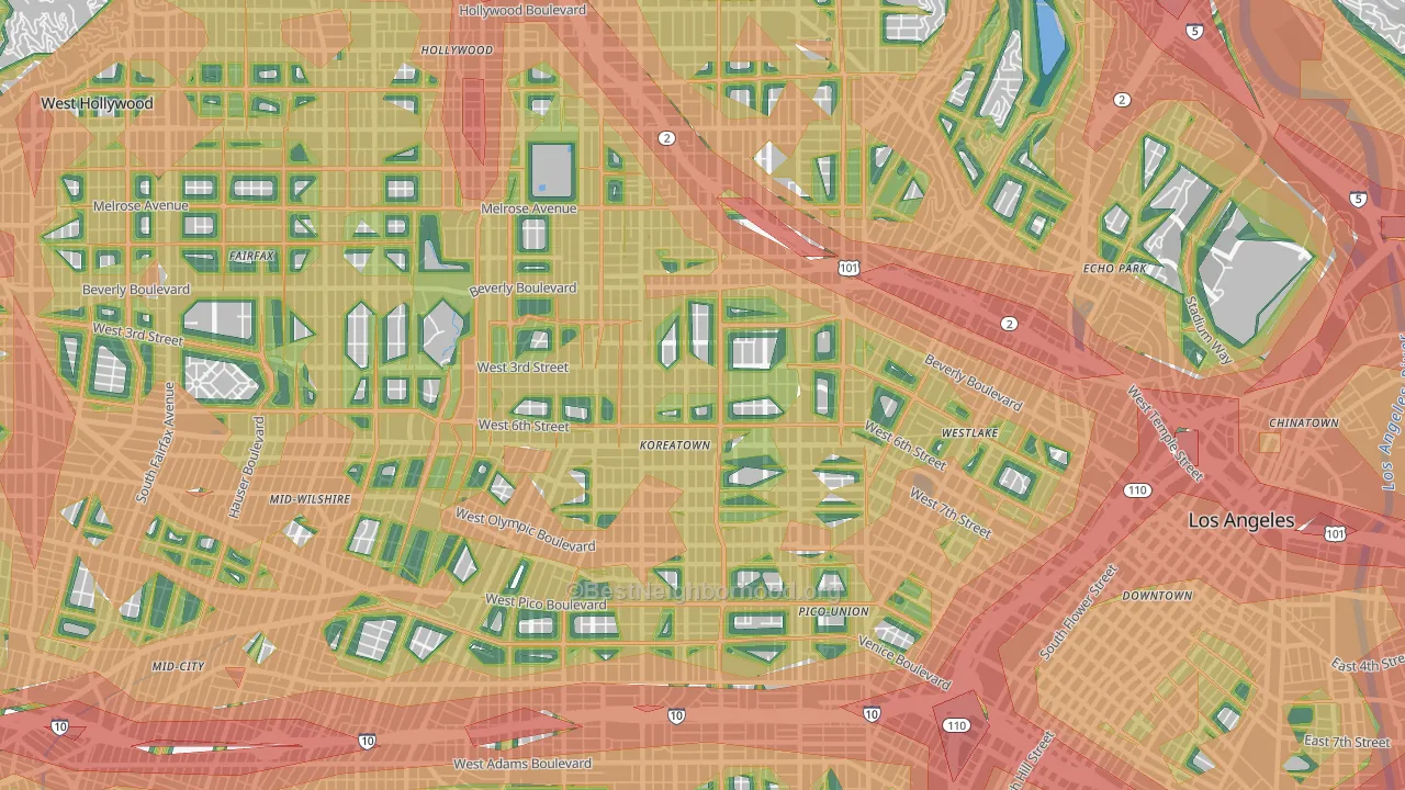 90020, CA Map of Noise Levels in 90020