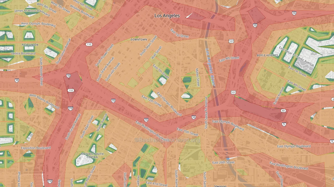 90021, CA Map of Noise Levels in 90021