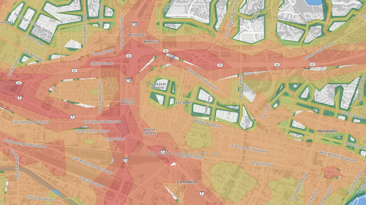 90022, CA Map of Noise Levels in 90022