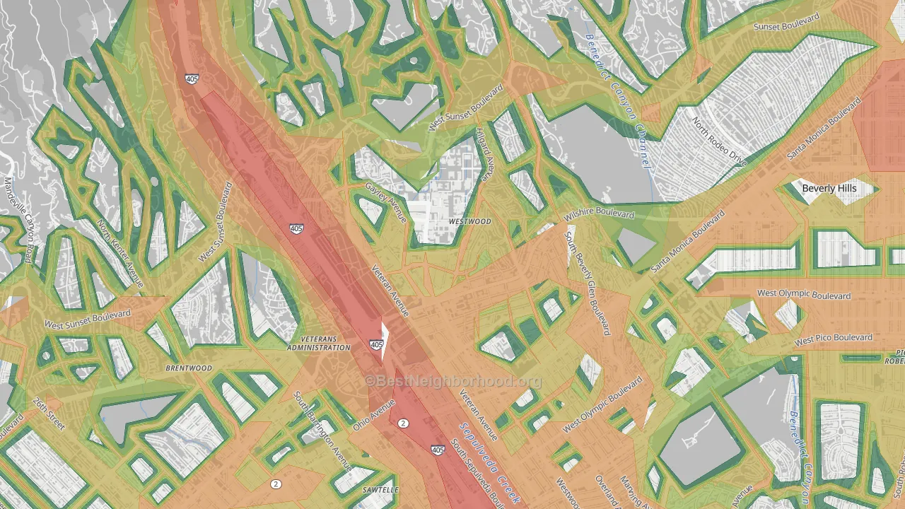 90024, CA Map of Noise Levels in 90024