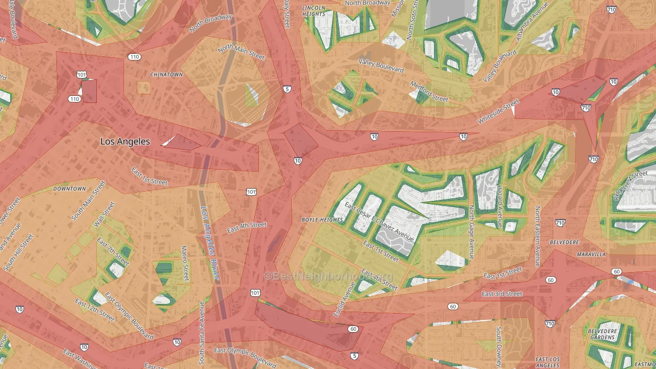 90033, CA Map of Noise Levels in 90033