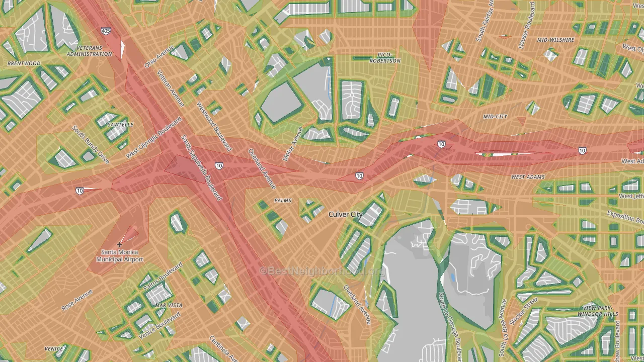 90034, CA Map of Noise Levels in 90034