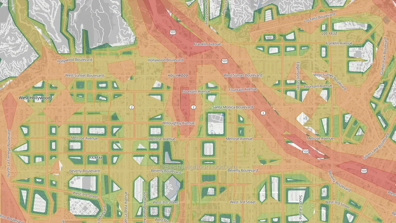 90038, CA Map of Noise Levels in 90038