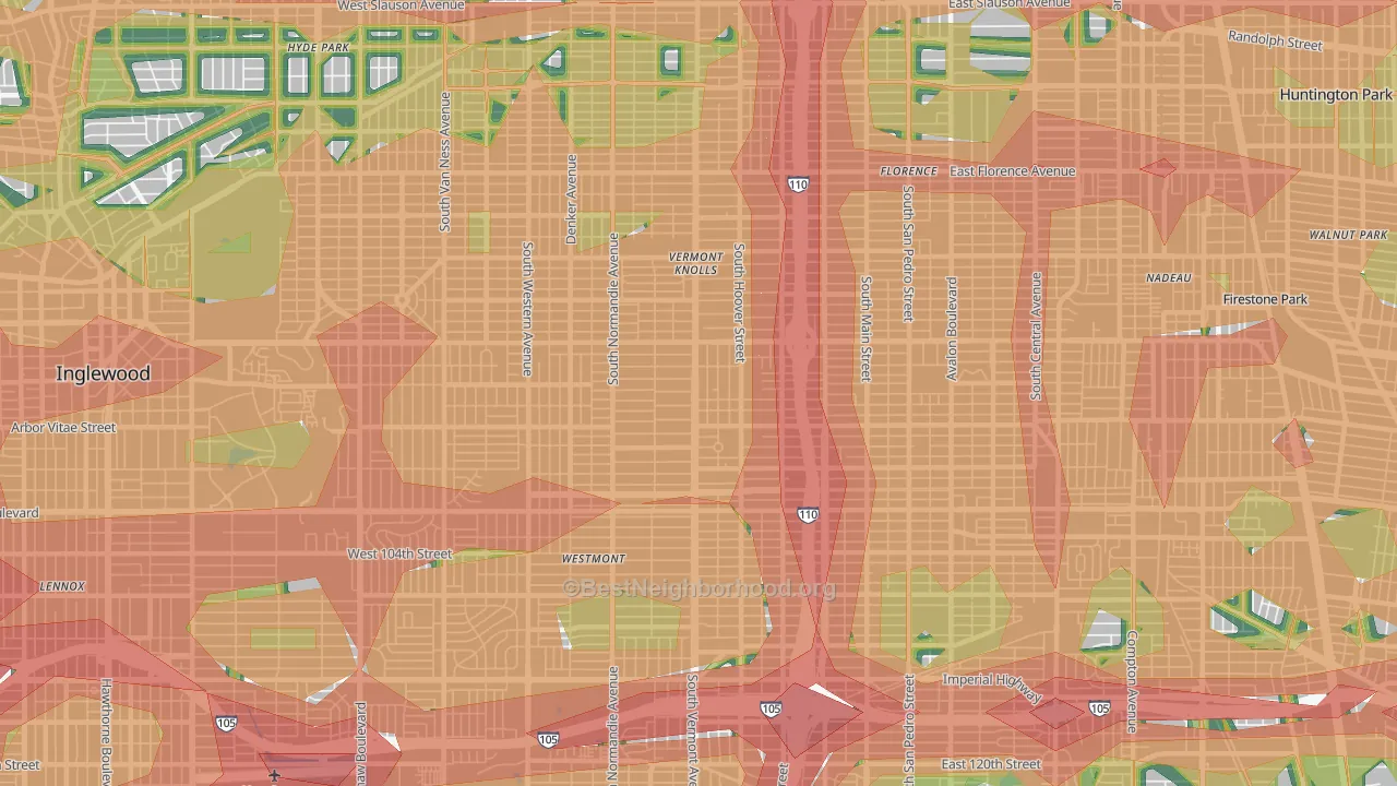 90044, CA Map of Noise Levels in 90044