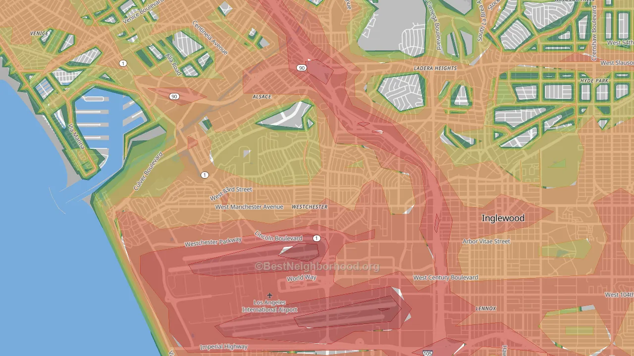 90045, CA Map of Noise Levels in 90045