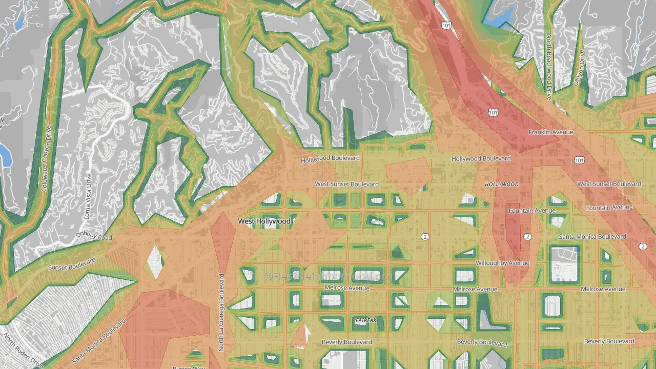90046, CA Map of Noise Levels in 90046