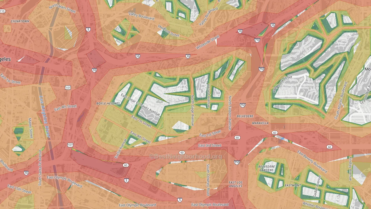 90063, CA Map of Noise Levels in 90063