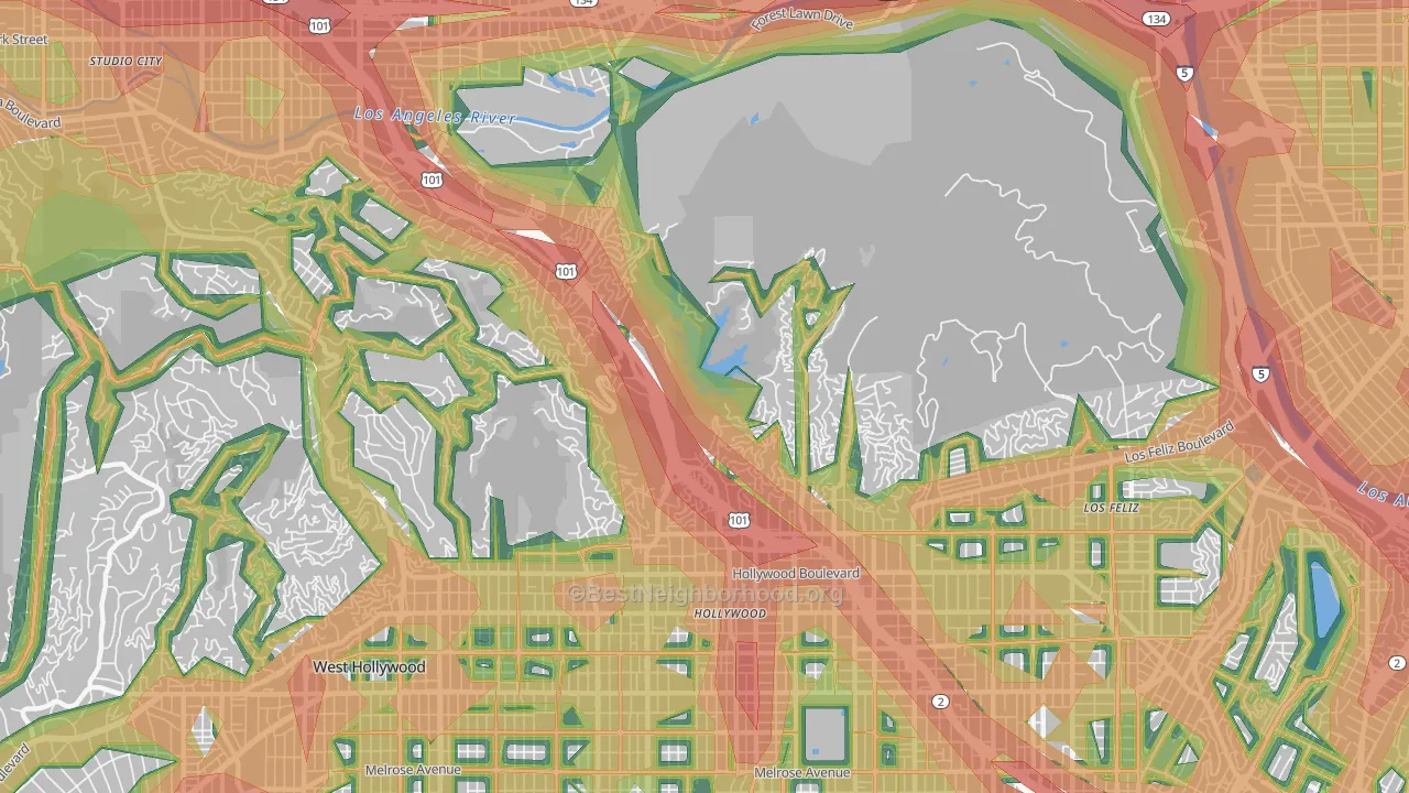 90068, CA Map of Noise Levels in 90068