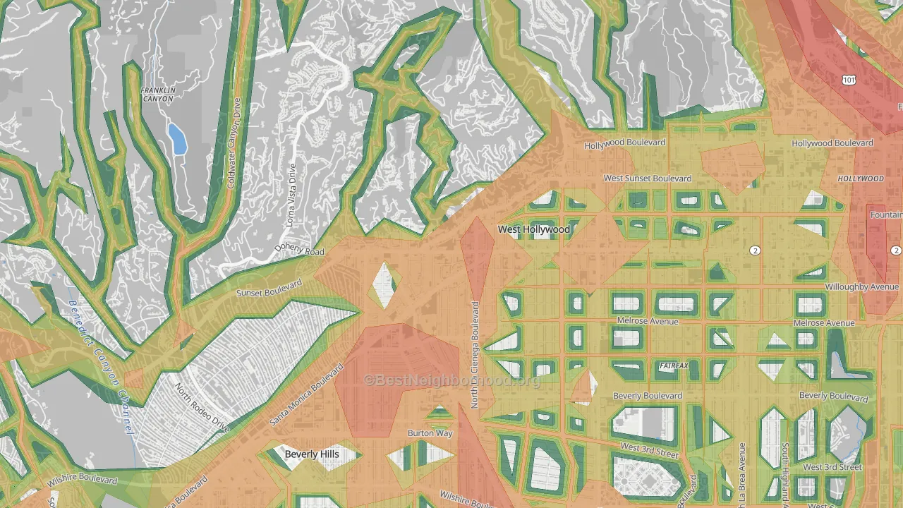 90069, CA Map of Noise Levels in 90069