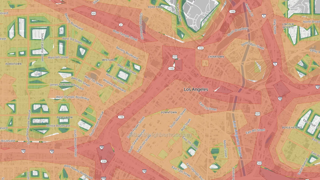 90071, CA Map of Noise Levels in 90071
