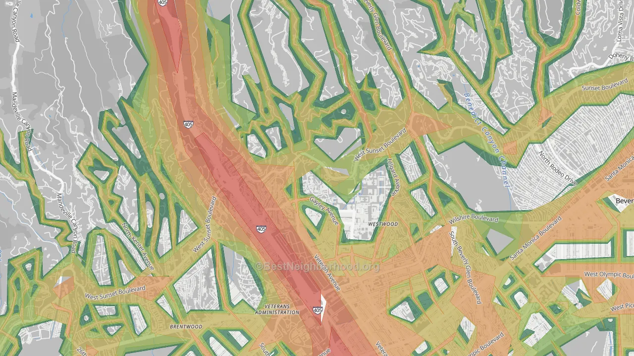90095, CA Map of Noise Levels in 90095
