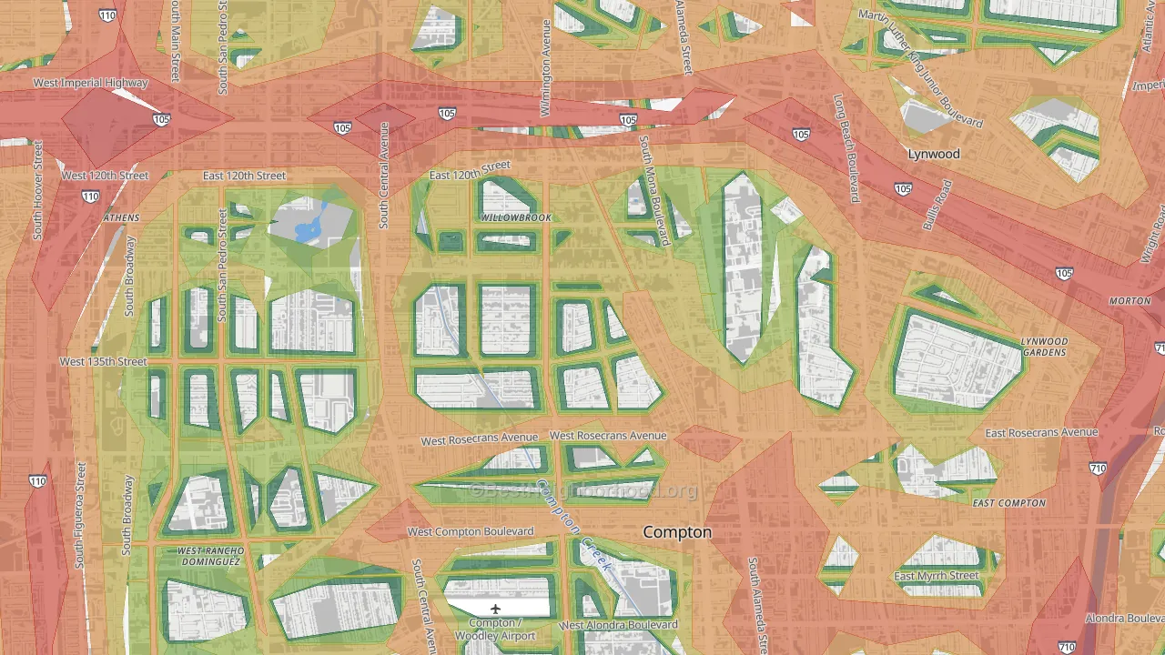 90222, CA Map of Noise Levels in 90222